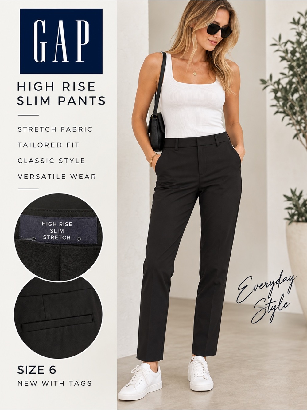 GAP High-Rise Slim Pants in Black - Women's Tailored Stretch- Size 6 - NWT